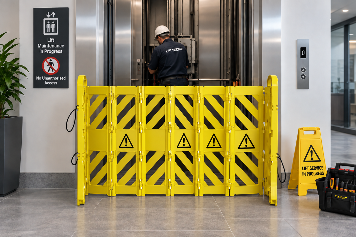 Veiligheidsbarrière gebruikt voor liftonderhoud