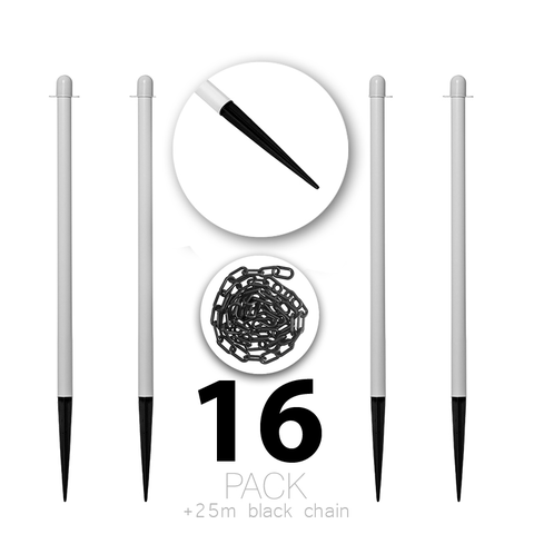Set van 16 -Flexibarrier Paal & Ketting Afzetpaal in Kunststof met 25m ketting