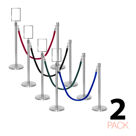 Set van 2 - Flexibarrier Paal & Touw Barrière Set - Premium – incl. A4 Informatiebord