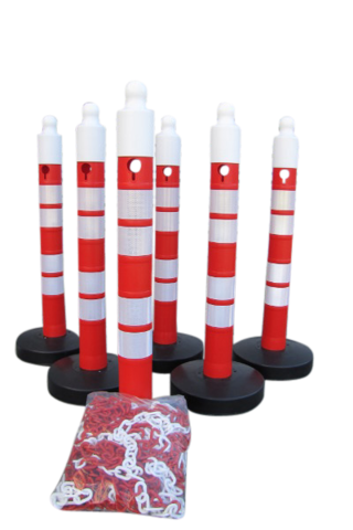 Set van 6 - Paal & Ketting Afzetting -Maxi Plus- inclusief 25m ketting