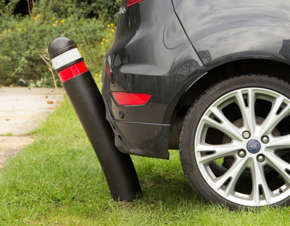 Flexibele Rubber bolder – universeel zwart met witte reflecterende banden