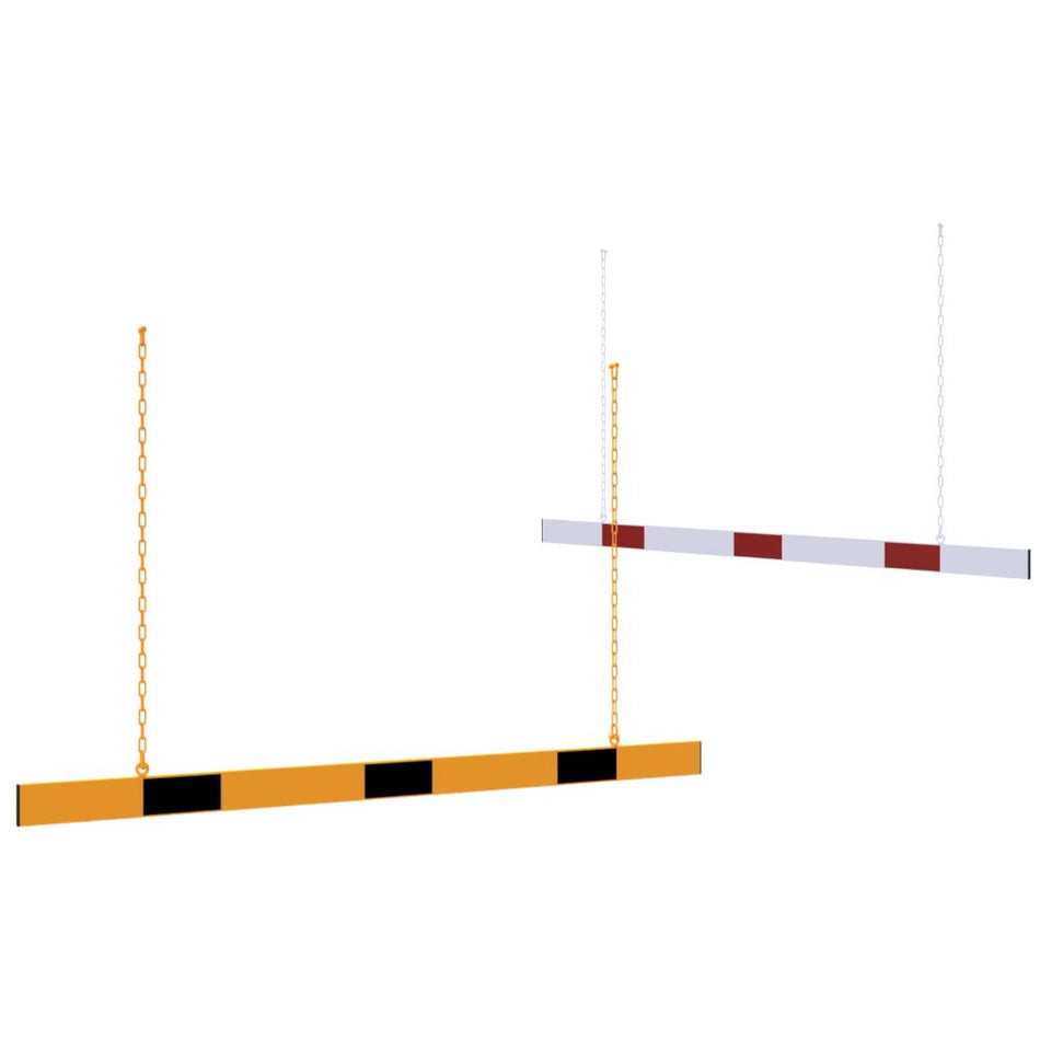 Hoogtebeperkingsbarrière - Reflecterend aluminium paneel met ophangkettingen