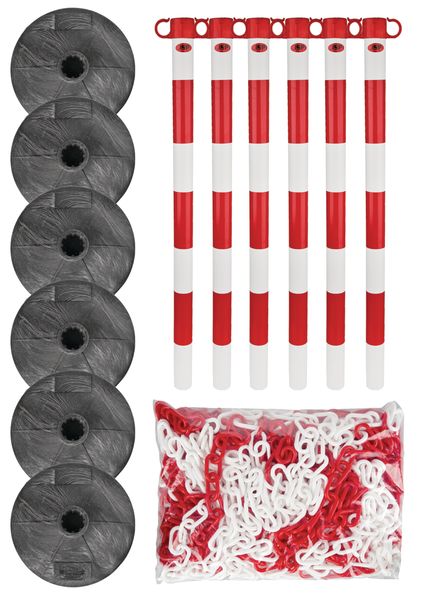 Set afzetpalen -Light- 6 kunststof palen met 25m ketting