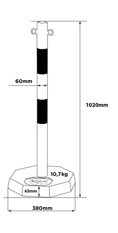 Flexibarrier Afzetpaal voor Ketting -Staal- (met rubberen voet)