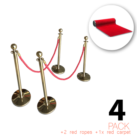 Set van 4 - Flexibarrier VIP Entree set inclusief afzetpalen, koorden & rode loper
